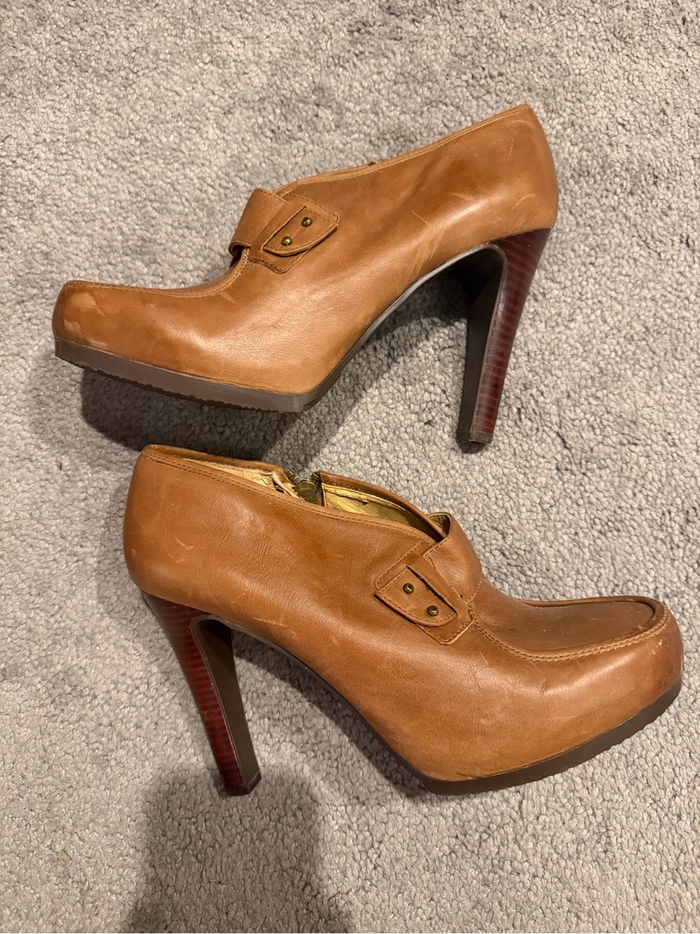Nine West Cognac Brown Leather High-Heel Mary Jane Pumps